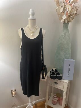 Known Supply Black Tank Midi Dress with Cream Trim